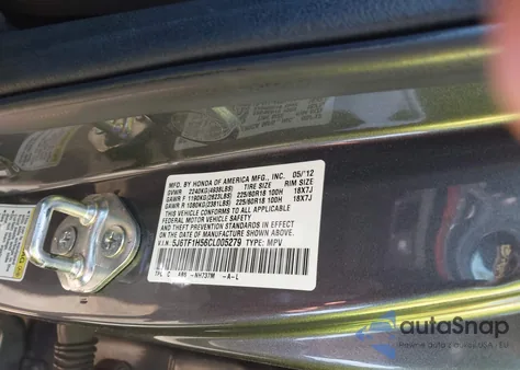 2012 Honda Crosstour Ex-L from USA, damaged, VIN 5J6TF1H56CL005279